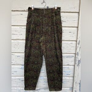 Vintage 90s IVY Paisley Corduroy Barrel Pleated Academia Fall Trousers Pants